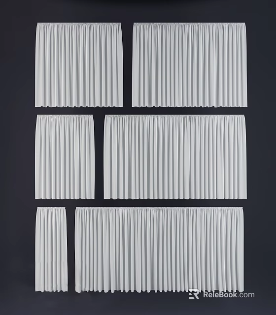 White Curtains with Various Styles and Designs for Home Window Decor 3d model 