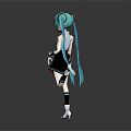 Anime Style Virtual Character Standing Pose With Teal Twin Tails Black White Outfit