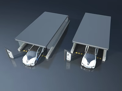 Swing Door Garage Structure With White Car Gray Roof And Sleek Floor 3d model