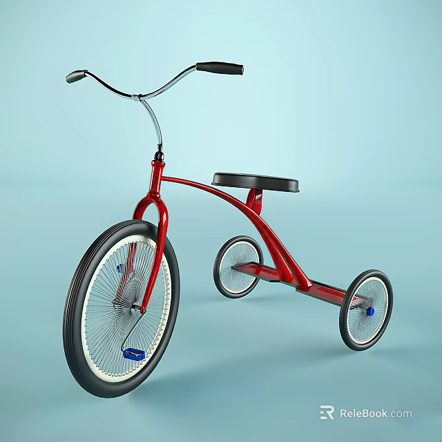 Red Tricycle With Black Handlebars Large Front Wheel And Black Seat Design 3d model 