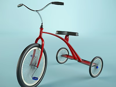 Red Tricycle With Black Handlebars Large Front Wheel And Black Seat Design 3d model