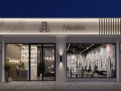 Modern Beauty Hair Salon Storefront With Elegant Interior And Styling Chairs 3d model