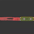 Blood Stained Blade Weapon With Blue Handle Skull Design And Metal Rivets