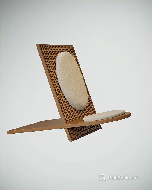 Modern Minimalist Single Chair With Wooden Grid Backrest And Light Cushion 3d model 