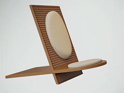 Modern Minimalist Single Chair With Wooden Grid Backrest And Light Cushion 3d model