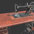 Vintage Industrial Sewing Machine With Retro Design On Wooden Tabletop 3d model