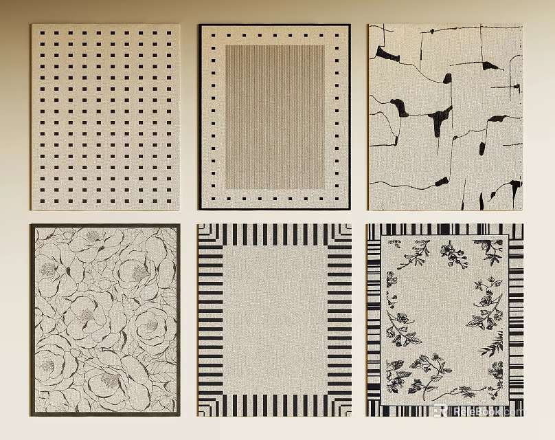 Stylish Square Rugs With Various Patterns Dots Stripes And Floral Designs 3d model