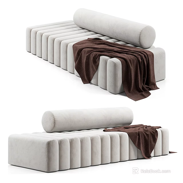 Modern Light Colored Sectional Sofa with Modular Design and Brown Throw Blanket 3d model 