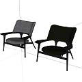 Leather and Fabric Modern Leisure Chairs with Curved Armrests and Black Frame