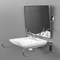 Modern Bathroom Washbasin With Wall Mounted Mirror Chrome Faucet And Metal Shelf