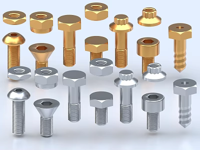 Various Metal Bolts And Nuts With Different Types Shapes And Finishes 3d model