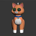 Orange Cat Figure With Big Green Eyes Blue Collar Silver Bell And White Paws