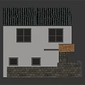 Two Story Residential Building with Green Tiled Roof White Walls Red Door and Stone Base