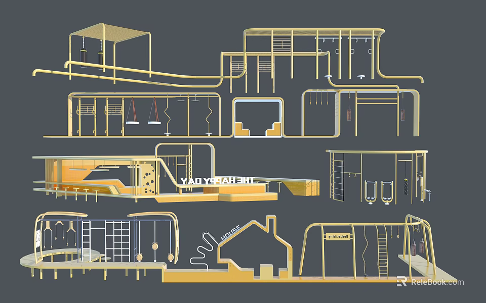 Creative Modern Children's Play Area With Slides Climbing Frames And Colorful Interactive Spaces 3d model