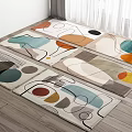Multiple Colorful Square Area Rugs with Modern Geometric Patterns on Wooden Floor