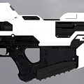 Futuristic White And Black Rifle With Sleek Body Tactical Grip And Barrel Design