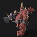 Red Horned Demon Character Holding Giant Axe With Spiked Armor And Chain