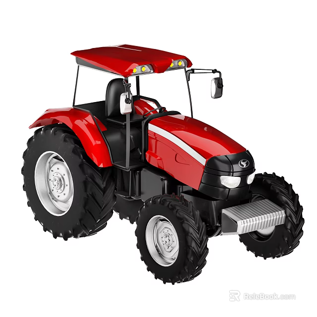 Red Modern Functional Vehicle Tractor With Large Tires Cab And Headlights 3d model 