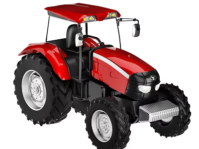 Red Modern Functional Vehicle Tractor With Large Tires Cab And Headlights 3d model