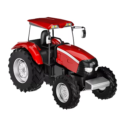 Red Modern Functional Vehicle Tractor With Large Tires Cab And Headlights 3d model