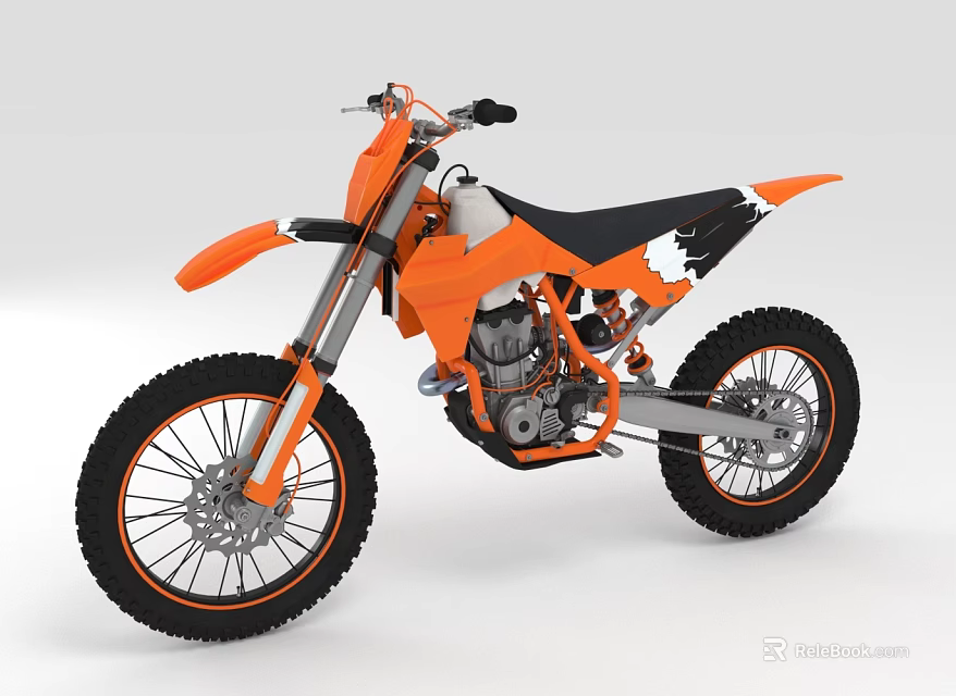 Orange Off Road Dirt Bike With Black Seat And Silver Rims 3d model 