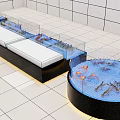 Restaurant Interior Fresh Seafood Display With Round And Rectangular Aquariums 3d model