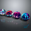 Colorful Jewelry Spheres With Glossy Surface And Scenic Reflections On Gray Background