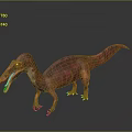 3D Rendered Red Brown Dinosaur Model With Open Mouth Standing On Gray Background