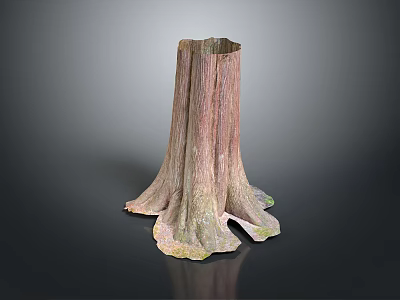 Natural Wooden Stone Tree Stump Sculpture With Textured Base For Home Decor 3d model
