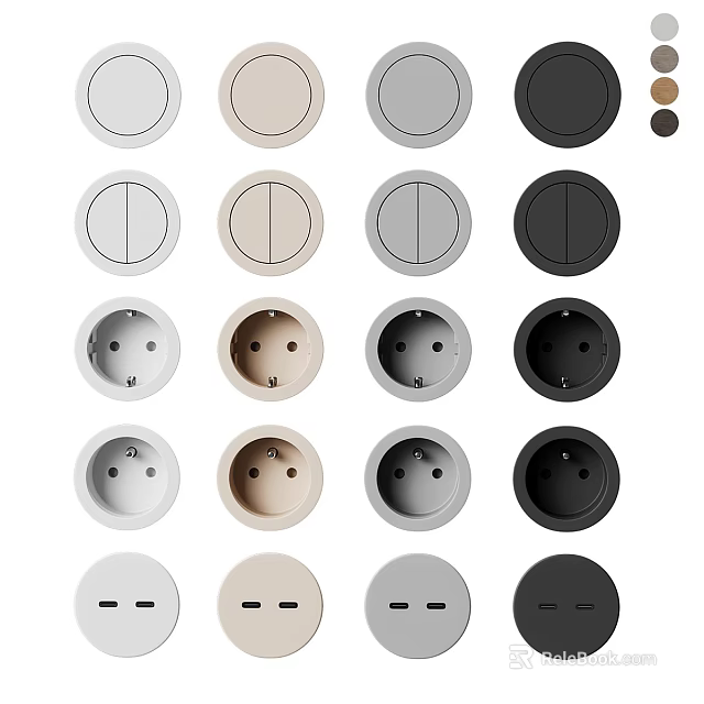 Various Color Round Switch Panels With Single Double Switches And Sockets 3d model 