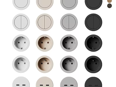 Various Color Round Switch Panels With Single Double Switches And Sockets 3d model