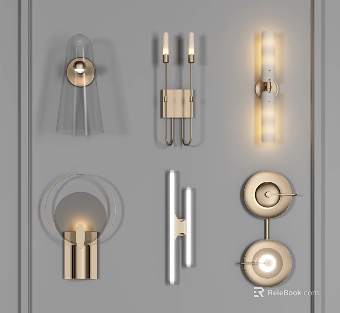 Modern Wall Lamps with Metal and Glass Designs in Various Stylish Shapes 3d model 