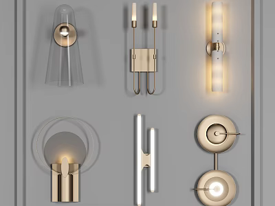 Modern Wall Lamps with Metal and Glass Designs in Various Stylish Shapes 3d model