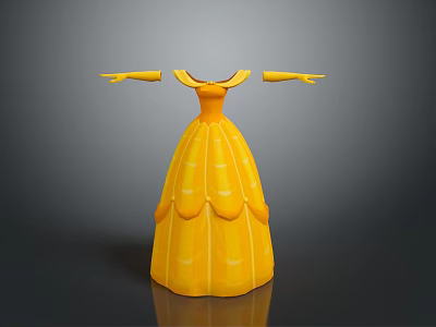 Man In Yellow Dress 3D Model With Long Sleeves And Ruffled Skirt Design 3d model