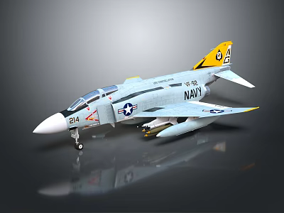US Navy Fighter Jet With Gray Fuselage Yellow Tail And Air To Air Missiles 3d model