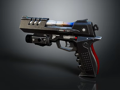 Modern Black Pistol With Red Grip Blue Glowing Part And Metallic Structure 3d model