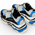 Modern Casual Sneakers with Gray Black Blue White Block Design Thick Sole Mesh Panel Details