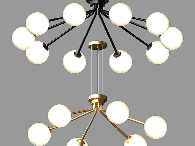 Modern Chandelier With Black And Gold Frame And Spherical Bulbs 3d model