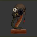 Military Tactical Helmet With Breathing Mask And Goggles On Wooden Display Base