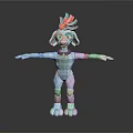 Cartoon Dog 3D Model With Blue Body Red Pink Headdress Necklace And Open Arms