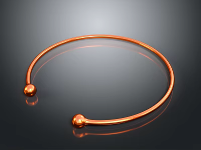 Copper Bangle Bracelet With Smooth Surface And Round End Beads 3d model