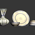 Blue And White Ceramic Household Items With Floral Patterns Including Vase Plate And Bowls