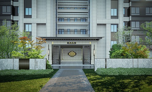 New Chinese Style Door Landscape Home View Wall 3d model