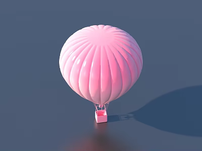 Soft Pink Hot Air Balloon With Smooth Texture On Gray Reflective Surface 3d model