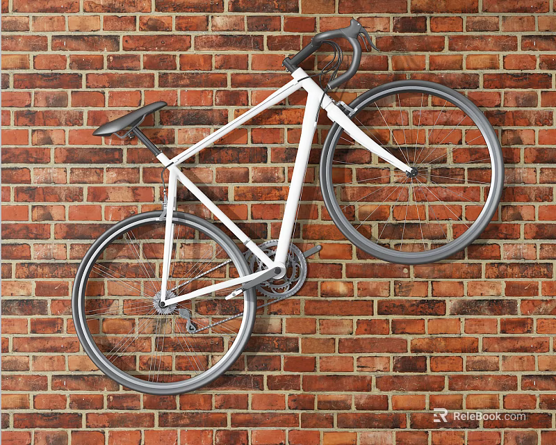 Stylish White Bicycle Hanging On Red Brick Wall As Home Decor 3d model 