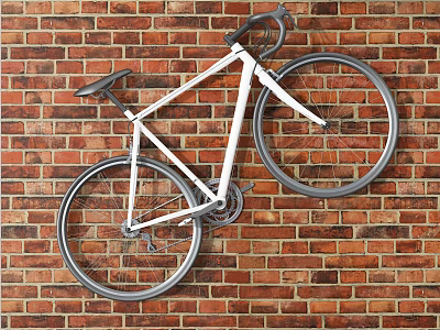 Stylish White Bicycle Hanging On Red Brick Wall As Home Decor 3d model