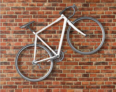 Stylish White Bicycle Hanging On Red Brick Wall As Home Decor 3d model