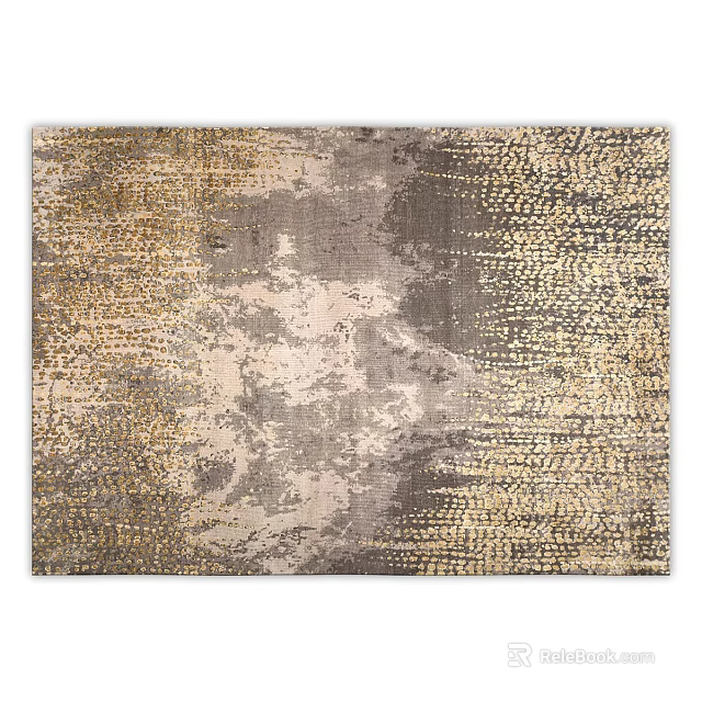 Square Area Rug With Abstract Gold Grey Pattern For Modern Living Room Decor 3d model 