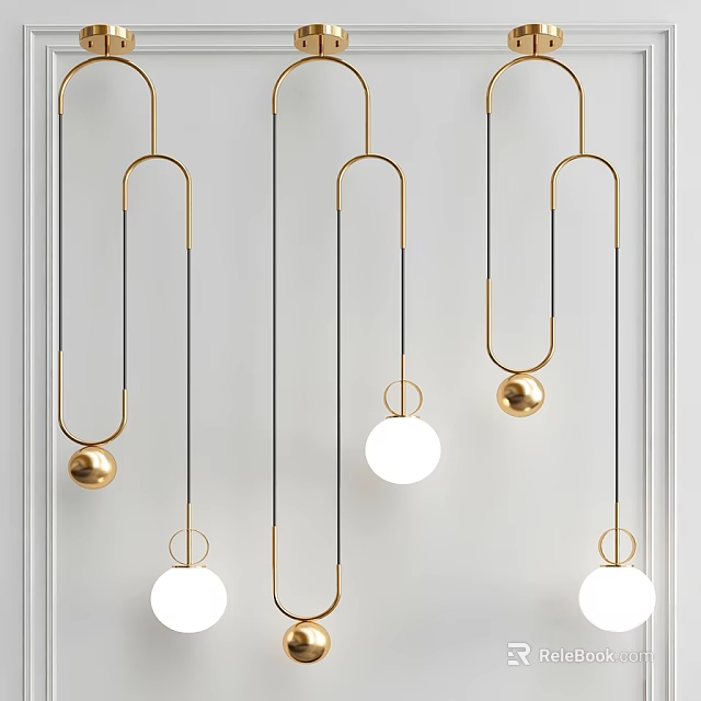 Modern Gold Metal Chandelier With White Spherical Shades For Living Room Interior 3d model 