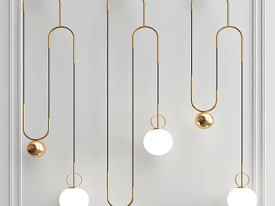 Modern Gold Metal Chandelier With White Spherical Shades For Living Room Interior 3d model